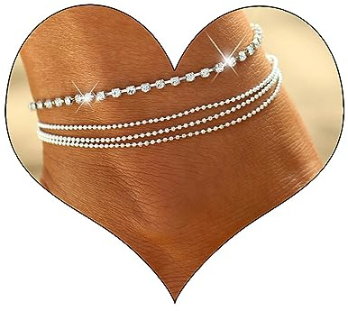 Edary Beach strass strass cheville bracelet de cheville en perles d'argent bijoux de pied simples pour femmes et filles