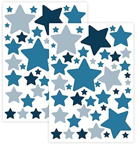 WANDKIND Sternen Set Wandtattoo für Babyzimmer 94 Aufkleber im Set V281 Sticker Himmel Bunte Sternchen Wandaufkleber Kinderzimmer in verschiedenen Farben (Blau)