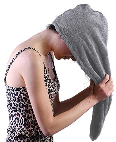 LLAMAXY Toalla turca para el cabello, 100% algodón orgánico puro para adultos y niños, tapa turbante de secado rápido de giro rápido, 1 paquete, color gris