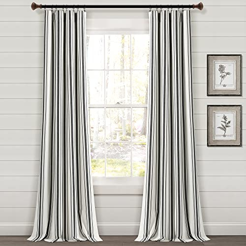 Lush Decor Farmhouse Stripe Yarn Dyed Eco-Friendly Recycled Cotton Window Curtain Panel Pair, 42 W x 95 L, Black - Classic Modern Rustic Charm - Eco Friendly Cotton Fabric