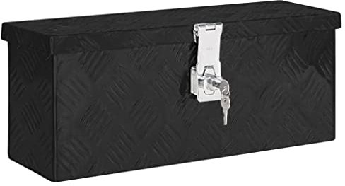 vidaXL Boîte de Rangement Coffre à Outils Caisse de Stockage avec Couvercle Boîte d'Emballage Transport Noir 50x15x20,5 cm Aluminium