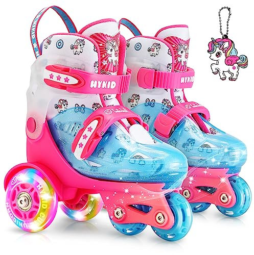 Rollschuhe Kinder,4 verstellbare Größen,Stabile und Sichere 3-Punkt-Konstruktion,Mädchen-Rollschuhe für Anfänger mit atmungsaktivem Obermaterial,Leicht und Lustig
