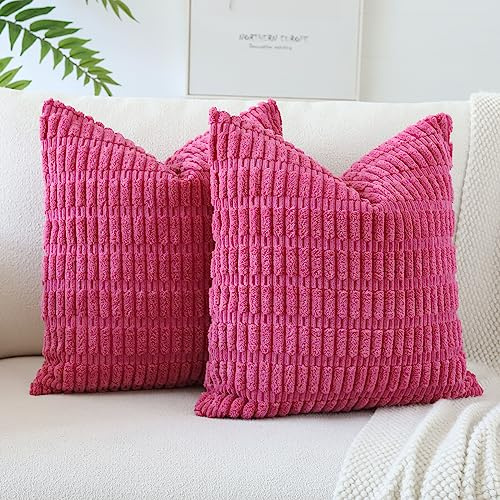 JOTOM 2er Set Kordsamt Weicher Kissenbezüge Moderne Kissenhüllen Dekorative Sofakissen Dekokissen Zierkissenbezug für Wohnzimmer Sofa Schlafzimmer Rose Rot 50x50 cm