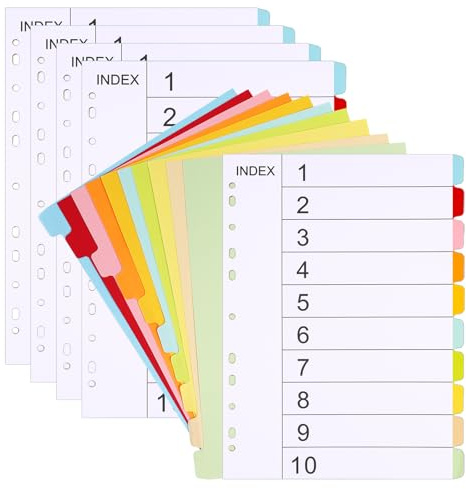 Register für Ordner und Trennblätter A4, Farbig, mit Zahlen 1-10, 11 Löcher Gestanzt, Papierstau, Digitaler Abdeckung
