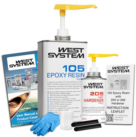 WEST SYSTEM Epoxy Resin & Hardener Starter Pack - 105/205 Pack - Marine Grade Epoxy for Wood, Metal & Fibreglass, Suitable for Outdoor Use, Furniture & DIY – Ideal for Polyester Surfaces & Gap Filling | Marine Grade Epoxy for Wood, Metal & Fibreglass, Suitable for Outdoor Use, Furniture & DIY, Polyester Surfaces & Gap Filling