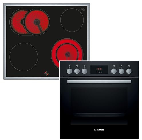 Bosch HND211LB1, Einbauherd-Set, Bestehend aus HEF113BA0 Herd, 60 x 60 cm, 3D Heißluft, LED Display & NKN645GA2E Elektrokochfeld, Erweiterbare Bräterzone, Restwärmeanzeige, Edelstahlrahmen
