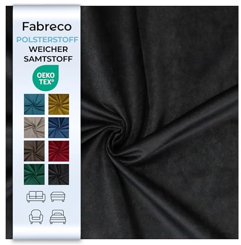 Fabreco - Samtstoff Meterware KRONTOS (100 x 145 cm) - Polsterstoff Möbelstoff Meterware – Bezugsstoff Möbelstoff - Stoffe zum Nähen - Weicher Samt Stoffe für Stühle & Sofa Beziehen (Schwarz)
