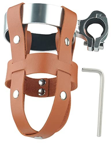Toddmomy Adjustable Bike Cup Holder Durable Cycling Beverage Rack for Water Bottles Easy Install for Mountain Folding Bikes Stylish Pu Leather Design Silver Frame Wrench