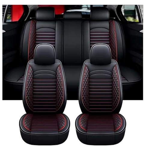 XINYUNFEI Auto Sitzbezüge Sets für Ford Ranger Wildtrak (2016-2024), Leder, Wasserdicht, Airbag Kompatibel, Black Red