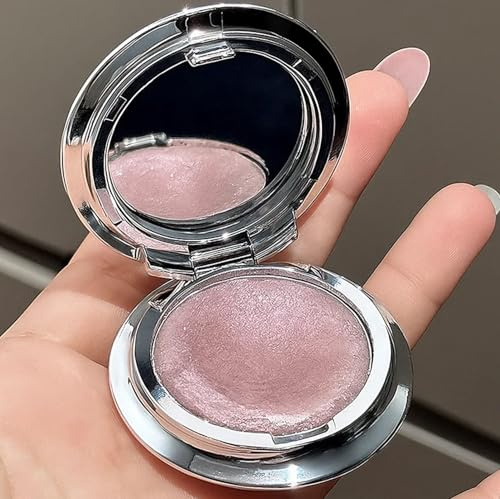 Highlighter Palette – Shimmer & Glitter Face Powder – Diamond Glow Highlight & Contour Radiant Pigmented Brightening for Face Eyeshadow Waterproof Compact with Mirror (Soft Rose)