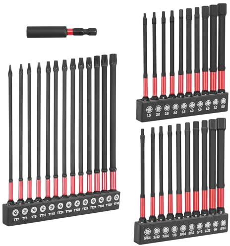 33Pcs Impact Allen Wrench Drill Bit Set,4 & 6 Long Metric & SAE Allen Wrenches Sets,S2 Steel 1/4 Hex-Shank Impact Driver Bit,Allen Key Hex Bit Set with Magnetic Tip,Screwdriver Bit Extension Socket