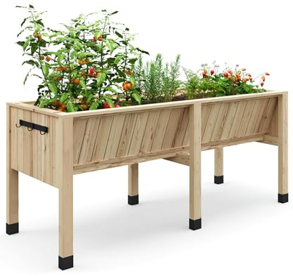 Aptliton Sturdy Wooden Raised Garden Bed with Legs – 72x26x31in, 13.7 Deep Elevated Planter Box with Detachable Liner & Hooks – Ideal for Outdoor Vegetables & Herbs on Patio, Balcony, Backyard – Log