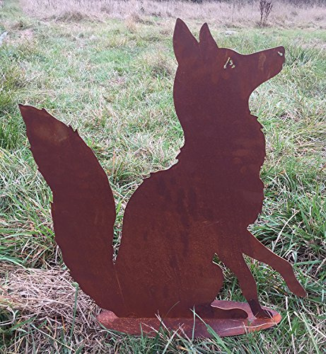 Fuchs SITZEND 60x48 cm Edelrost Rost Metall Rostfigur Jagd Tier Füchsin Füchse + Original Pflegeanleitung von Steinfigurenwelt