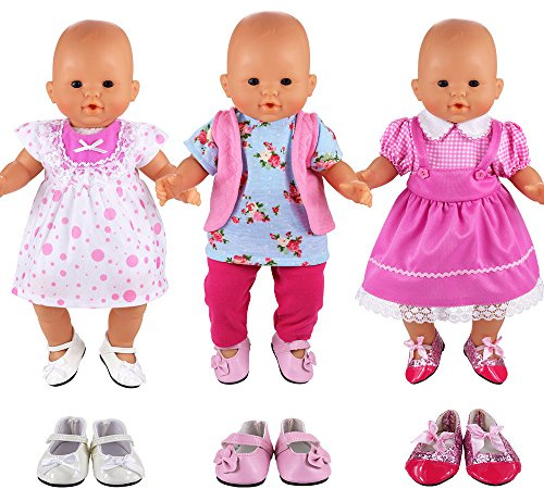 Miunana 3 Vestidos + 3X Zapatos para Muñecas Verano Casual Ropas Fashion para New Born Muñeca bebé 35 -45 cm Doll 18 Pulgadas (NO Incluye MUÑECA)