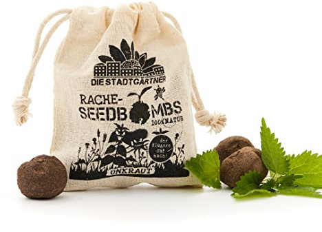 Die Stadtgärtner – Rachebombs „Unkraut“ I 8 handgemachte Samenbomben mit 21 Arten von Unkraut-Saatgut I Enthält u.a. Brennnessel, Rotklee & Löwenzahn I 100% ökologisch & mindestens 2 Jahre haltbar