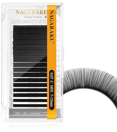 NAGARAKU Ögonfransförlängningar Individuella Eyelash Extension Klassisk 1:1 Professionella Ögonfrans Naturliga Enkel Volymfläktar Ögonfrans Fransförlängningar Matt Svart 16 Rader 0.07mm C Curl 7-15mm