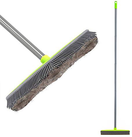 Rubber Broom Indoor with 59 inch Long Handle & 12.6 inch Squeegee Edge, Sweeping Brush Artificial Grass Rake Garden Broom Outdoor for Pet Cat Dog Hair Carpet Tile Clean (Multi Segment Handle)