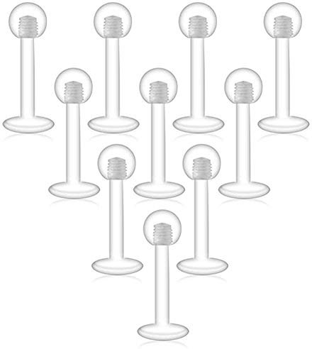 D.Bella 16G Lippenpiercing Stecker Retainer Durchsichtig Plastik Labret Ring Retainer Flexible Bioflex Ohrstecker Tragus Helix Daith Piercing Kunststtoff Cartilage Ohrpiercing