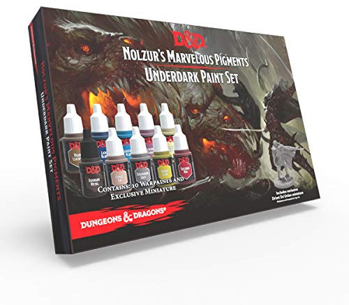The Army Painter Dungeons and Dragons Nolzur's Marvelous Pigments Underdark Paint Set, 10 Dropper Bottles of 12 ml Acrylic Paints, for Miniature Painting, 1 DnD Miniature Included, Official DnD Set