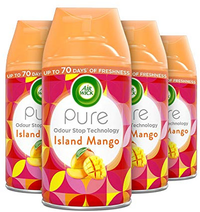 Air Wick Automatic Air Freshener Freshmatic Spray Refills, Island Mango, Pack 4 x 250ml, Natural Essential Oils, Last up to 280 days, Air freshener