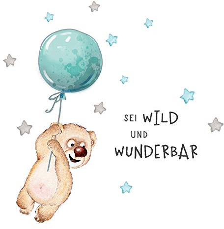 Little Deco Wandtattoo Sei wild & Teddybär mit Luftballon DL329 M - 128 x 60 cm (BxH)