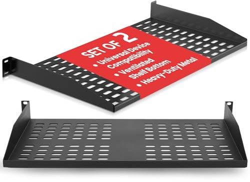 Pyle Fachboden - 2er Set 19 Zoll 1U Rack Shelf – Belüfteter Rackboden für Netzwerkschrank und Serverschrank, Patchpanel und Netzwerkgeräte Ablage, Stahl Rack Regal, 50 kg Tragkraft