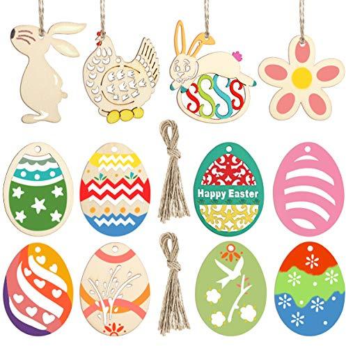 STOBOK 48 Stück Ostern Anhänger Holzscheiben Unbehandeltes Holz Streudeko Baumschmuck Ostern-Weihnachtsdeko zum Aufhängen (Stil gemischt)