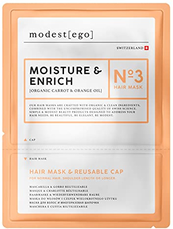 Modest Ego Feuchtigkeit & Nährpflege Haarmaske Mit Bio-Karotte & Orangenschale inklusive wiederverwendbarer Haube, 20ml