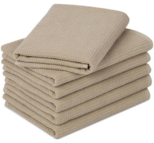ZOLLNER 6er Set Handtücher in 50x70 cm - langlebige Frottiertücher in beige - mit praktischem Aufhänger - Zeitloses Waffelmuster - waschbar bis 95°C - Baumwolle - Hotelqualität