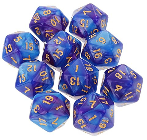Colcolo 10 Pezzi Dadi a 20 Facce D20 Dadi Poliedrici per da Sotterranei E Draghi, Blu Viola