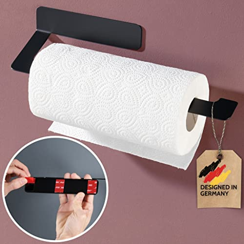 DEKAZIA® Küchenrollenhalter schwarz ohne Bohren, Wand Küchenpapierhalter | Halter Küchenrolle, Papierrollenhalter, Wandrollenhalter, Edelstahl, für die Küche, selbstklebend