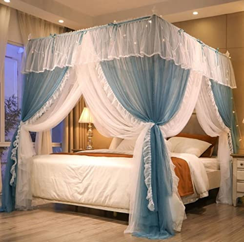 HTRNDDFF Luxus Rot Grün Rosa Zwei Etagen DREI Türen Quadratische Bodenstehende Schattierung Prinzessin Spitze Bettmantel Moskitonetz Raumdekoration-Blau, 1,5 m x 2,0 m