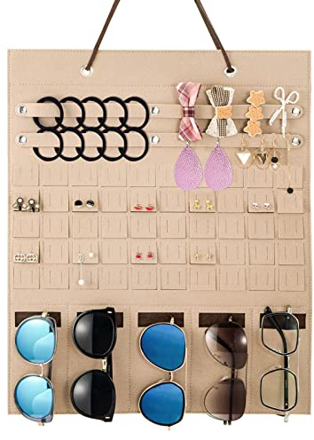 MengH-SHOP Hängender Schmuckorganizer Filz Schmuckaufbewahrung Faltbare Sonnenbrille Organizer Wandmontage Schmuck Organizer für Schmuck Ohrringe Ringe Armbänder Halsketten (40 x 50cm)