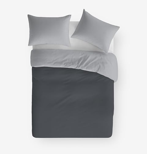 Textilhome Funda Nórdica Liso Cama 150 240x220 cm Microfibra Gris/Grisclaro