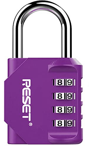RESET-060-Cadenas Violet à Combinaison de 4 Chiffres, Idéal pour École, Gym, Casiers Sportifs, Clôtures, Boîtes à Outils, Portails et Valises