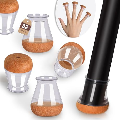 Small Chair Leg Floor Protectors Chair Leg Protectors for Hardwood Floors Felt Silicone Caps Strengthen Bottom Protection Anti-Scratch Reduce Noise 32 Pack Clear Round Small Fit 1/2 to 3/4 (14-19mm)