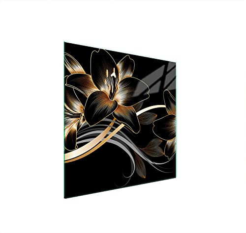DarHuas Herdabdeckplatte 50x52 cm 1-teilig Ceranfeldabdeckung Induktion Herdschutz Spritzschutz Glasplatte Deko Schneidebrett, Orchidee Schwarz