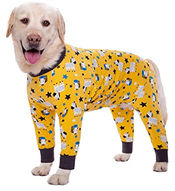 BT Bear Stora hundkläder, elastiska onesie-kläder för husdjur skyddar leder anti-hår anti-slickning, sårskydd husdjur pyjamas pyjamas hund jumpsuit för medelstora hundar (XXL, gul zebra)