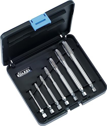 VÖLKEL HexDrive Maschinengewindebohrer Set HexDrive in Kunststoff-Kassette | Form B | Mit Schälschnitt | Edelstahl Bohrer Set | Sechkantaufnahme | HSS-E Gewindeschneider Set