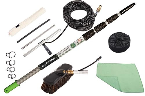 Axis Line | Set 10m Wasserteleskopstange | für Glas- Solar- Wintergarten-Reinigung | mit Bürste, Wischer, Teleskopstange | passend auf Axis Line Teleskopstangen | Wasserführung im Aussenschlauch