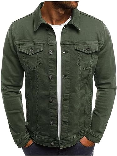 QLXYYFC Jeansjacka Herr Övergångsjacka Trucker Jacka Herr Jeansjackor Med Knappstängning Jeans Cargo Jacka Jeansjacka Fritidsjacka Vintage Klassisk Streetwear Höst Vinter (Color : Green, Size : L)