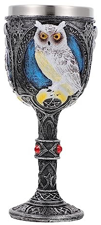 MAGICLULU Creative Owl 3D Stainless Steel Resin Goblet Red Wine Drinking Cup Halloween Festival Decor Desktop Ornament