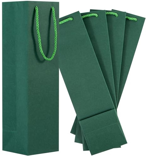 Dasofine Weintüten für Weinflaschen, Geschenktüten aus Kraftpapier, Wein-Geschenktüte, 9,4 x 8,9 x 35,1 cm, Weintasche mit Griffen, Weinflaschen-Geschenktüten für Party, Hochzeit, Dunkelgrün, 15 Stück
