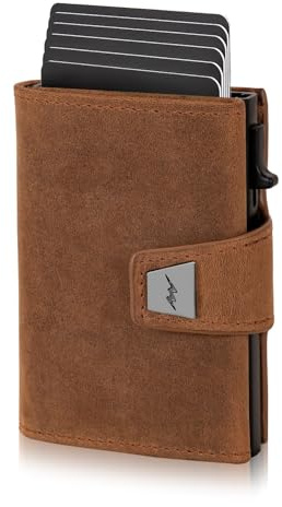Marc Peter® Geldbörse Herren Leder, Portmonee Herren mit Münzfach & RFID Schutz, Slim Pop-up Kartenetui, Geldbeutel Herrens für 9-11 Karten ID-Fenster Geldscheinfach Smart Wallet for Men Bräune Hunter