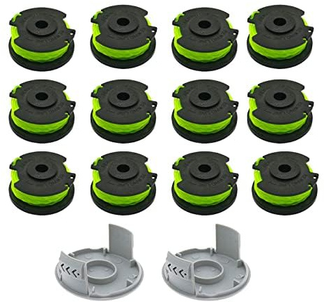 Bobina di filo per decespugliatore Ryobi RAC142 36 V, per RLT36B33 e RY36LT33A-0, bobina di ricambio da 2 mm, 6,1 m (12 bobine + 2 tappi)