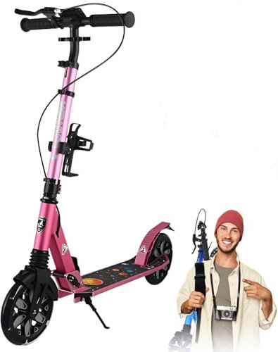 GHBXJX Big Wheel Scooter City Roller Erwachsene LED 180mm, Klappbar Cityroller mit Handbremse, Tretroller Kinder ab 6 Jahre Mädchen Jungen Teenager, Kickscooter Cityroller,Rosa
