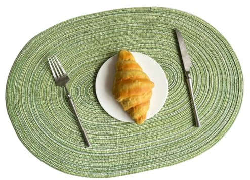 Wambere 6 Stück Oval Tischsets, Hitzebeständig, Rutschfest, Abwischbar, Geflochten, Für Hochzeit, Fest, Geburtstag, Restaurant, Küche, 50x30cm, Grün