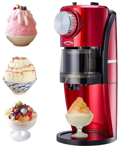 Wanvoapls Shaved Ice Machine - Snow Cone Machine for Homemade Shaved Ice, Snow Cones, Slushie Ice Shaver With Stainless Steel Blade Adjustment Knob, 2 Reusable Ice Mold Cup for snowflakes - Retro Red