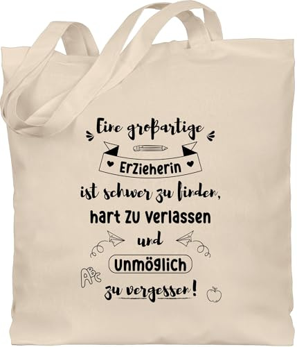 Shirtracer - Baumwolltasche - - Taschen - Eine großartige Erzieherin ist schwer zu finden | Abschiedsgeschenk Erzieherin | Erzieherin Geschenk zum Abschied KITA