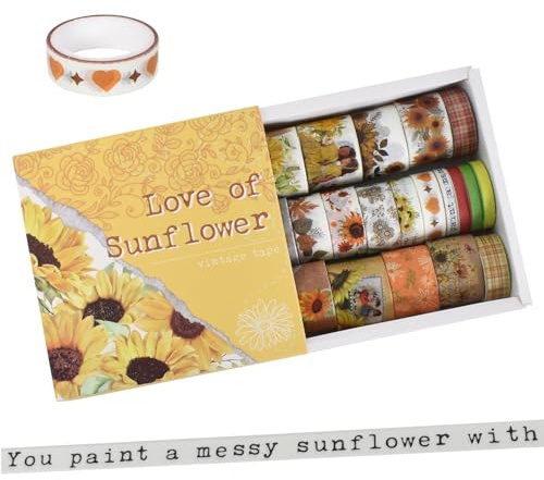 Cleminsta 20 Rollos Washi Tape Set, Vintage Adhesiva Washi Tape, Masking Cinta Adhesiva Decorativa para Scrapbooking, Manualidades, Marcos de Fotos, Bullet Journal y Decorar Regalos (girasol)